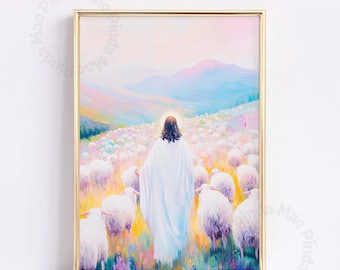 Christian Pastel Painting: Jesus Spring Landscape Art Print