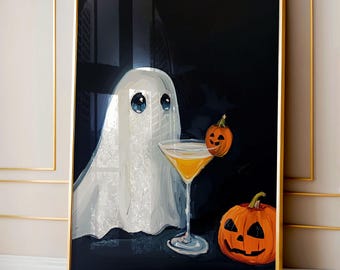 Funny Ghost Halloween Painting: Cocktail Pumpkins (digital