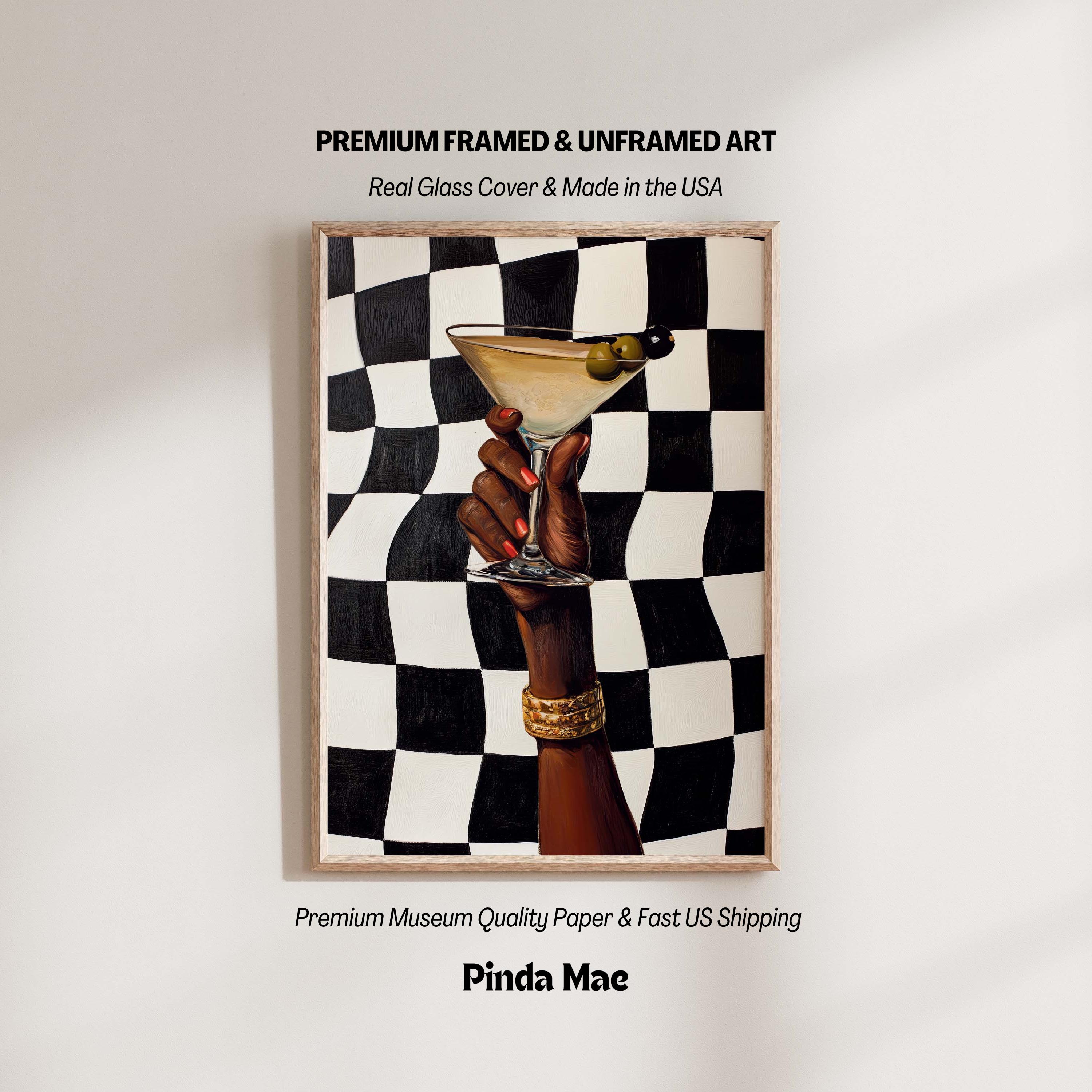 Retro Martini Gemälde, Schwarzes Mädchen Wandkunst, Coole Wohnung Wandkunst, Trendige Cocktail Wandkunst, Retro Wohnzimmer Wanddekoration, Eklektisch
