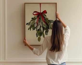 Vintage Christmas Mistletoe Print: Farmhouse Holiday Wall Art