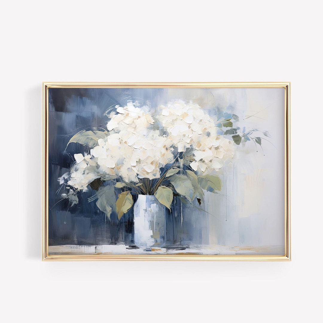 Vintage Hydrangea Oil Painting: Muted Floral Wall Art (digital Download ...