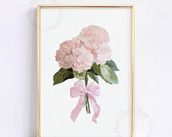 Pink Hydrangea Painting: Floral Bow Wall Art (Digital Download)