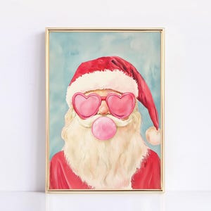 Pink Santa Wall Art Pink Christmas Girly Santa Claus Print Cute Pink Christmas Wall Decor Pink Christmas Prints Pastel Xmas Wall Art Trendy