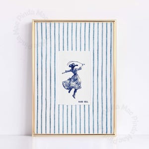Stampa "Raise Hell Cowgirl", stampa da parete in stile western in tela blu, poster "Cowgirl cineserie", stampa artistica a righe azzurre, arredamento per dormitori in stile sud-occidentale