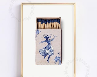Vintage Cowgirl Matchbox Print: Chinoiserie Western Art