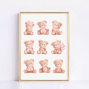 Coquette Teddy Bear Wall Art, Bow Wall Art, Coquette Room Decor, Grandmillenial Art, Nursery Wall Art, Balletcore Print Baby Girl Room Decor