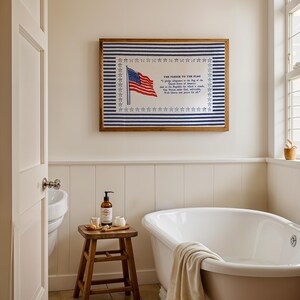 Pledge of Allegiance Print, Blue Stripe Americana Wall Art, Vintage Classroom Decor, Patriotic Poster, Homeschool Wall Art