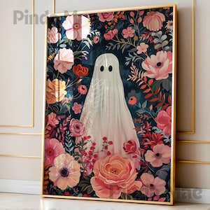 Spooky Ghost Pink Wildflower Print: Halloween Wall Art (Digital Download)