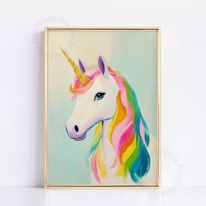 Unicorn Wall Art, Pastel Nursery Decor, Colorful Kids Room Print, Pink Girls Room Decor, Pastel Spring Kids Art, Trendy Wall Art, Cute