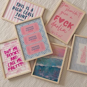 Trendy Pink and Blue Wall Art Bundle of 6, Preppy Dorm Decor, Aesthetic Bedroom Decor, Cute Gallery Wall Set, College Poster Bundle of 6