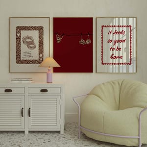 Red and Leopard Dorm Print Set of 3, Dopamine Preppy Posters, Funky Retro Leopard Wall Art, Dorm Room Decor, Apartment Aesthetic Cheetah Art
