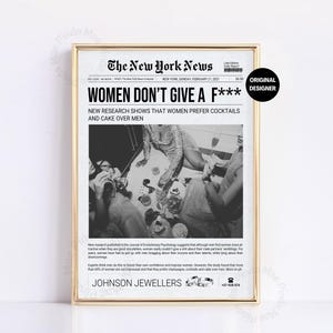 Newspaper Retro Wall Art, Trendy Newspaper Poster, Aesthetic Black and White Art Poster, Funky Cocktail Poster, Feminist News Print, Preppy