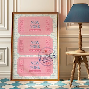 New York Tickets Physischer Druck NYC Wandkunst New York City Poster Minimalistische New York Art NYC Poster New York Dekor NYC Pink Tickets Girly