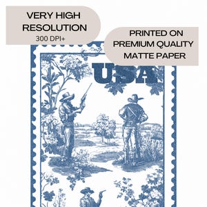 This blue cowboy stamp print blends vintage Americana with trendy western style. Featuring a retro toile-inspired design, it's perfect for cute dorm rooms, wild west-themed spaces, or eclectic home decor with a bold, nostalgic twist.