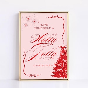 Trendy Christmas Wall Art, Merry Christmas Print, Coquette Christmas Art, Pink Bow Print, Cute Winter Wall Art, Girly Pink Christmas Poster