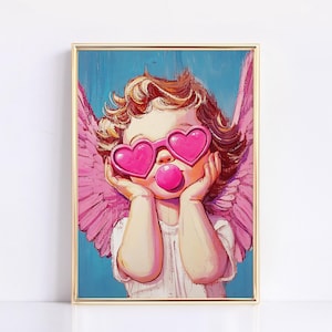 Cupid Print: Pink Heart Sunglasses, Retro Valentines Day Decor