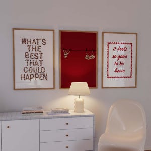 Red Leopard Wall Art Set of 3, Preppy Cheetah Quote Prints, Trendy Dorm Decor, Cute College Gift for Daughter, Girly Apartment Posters