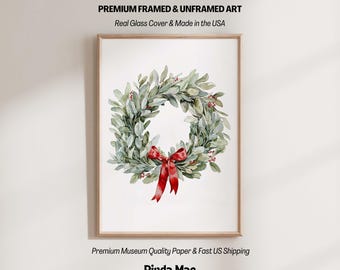 Watercolor Christmas Wreath Print, Neutral Winter Greenery Wall Art, Farmhouse Holiday Decor, Minimalist Festive Painting, Winter Home Print