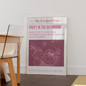 Disco Poster Pink, Trendy Don't Do Coke Newspaper Print, Funny News Headline Wall Art, Aesthetic Apartment Decor, College Dorm