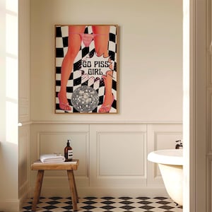 Go Piss Girl Funny Bathroom Print, Pop Art Wall Art, Printable Art Bathroom, Aesthetic Room Decoration, Disco Art Prints, Trendy Wall Art