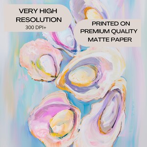Pastel Oysters Painting, Pink Blue Oysters Wall Art, Aesthetic Apartment Decor, Colorful Ocean Poster, Coastal Wall Art, Beachy Art Print