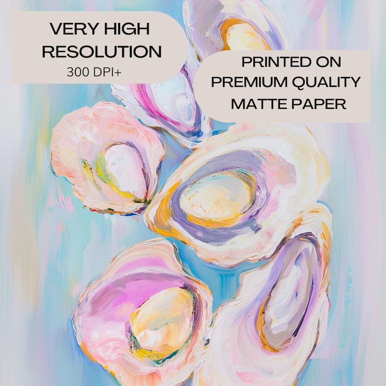 Pastel Oysters Painting, Pink Blue Oysters Wall Art, Aesthetic Apartment Decor, Colorful Ocean Poster, Coastal Wall Art, Beachy Art Print