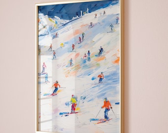 Retro Ski Mountain Painting: Winter Wall Art (Digital Poster)
