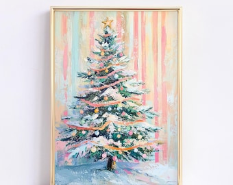 Pastell Weihnachtsbaum Kunstdruck: Retro Feiertage Dekor (Digitaler Download)