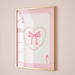 Trendy Pink Bow Wall Art, Preppy Poster, College Apartment Decor, Watercolor Bow Print, Coquette Room Decor, Girly Wall Art, Ace Card Print