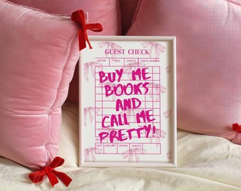 Bookish Wall Art Print, Buy Me Books Pink Poster, Girly Reading Room Decor, Preppy Quote Wall Art, Cute Aesthetic Bedroom Print, Pink Bows