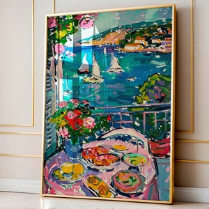 Colorful Summer Print Physical Wall Art Aesthetic Ocean Painting Trendy Dopamine Decor Italy Beach Print Pastel Apartment Wall Decor Girly