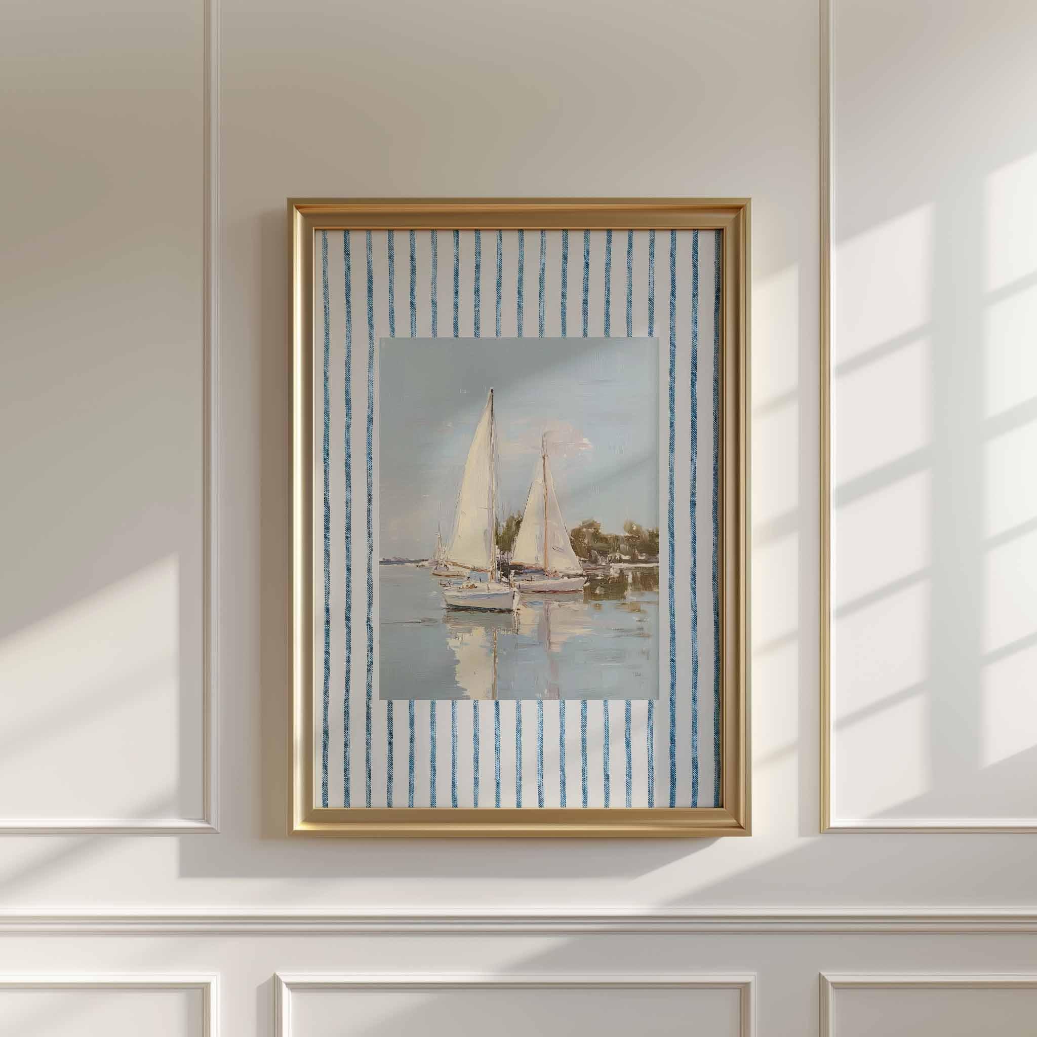 Sailboat Wall Art Print, Vintage Coastal Sailboat Painting ...