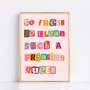 So Fresh So Clean Physical Bathroom Print Funny Bathroom Wall Art Pink Typography Retro Print Colorful Girly Decor Typography Print