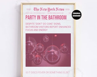 Disco Poster Pink, Trendy Don&#39;t Do Coke Newspaper Print, Funny News Headline Wall Art, Aesthetic Apartment Decor, College Dorm