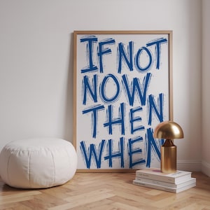 Motivational Quote Art Print, Blue Aesthetic Wall Art, Funky Wall Art, Retro Typography Art, Navy Blue Poster, Trendy Office Wall Art