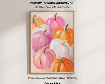 Pintura de calabaza pastel: Impresión artística de pared de otoño preppy