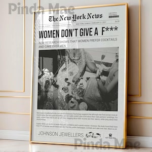 Funny Newspaper Print, Vintage Wall Poster, Bar Cart Wall Art, Preppy Decor, Vintage Wall Art, Downloadable Print, Newspaper Headline