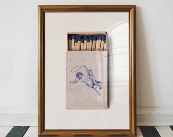 Vintage Cowboy Matchbook Art Print: Retro Western Decor