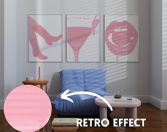 Trendy Pink Retro Gallery Wall Art Set of 3 Physical Prints Aesthetic Pastel Pink Room Decor Preppy Wall Art Girly 3 Piece College Dorm Cute