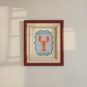 Impresión vintage de langosta a rayas, arte de pared estético para cocina costera, póster colorido del océano, decoración náutica para casa de playa, cocina retro moderna