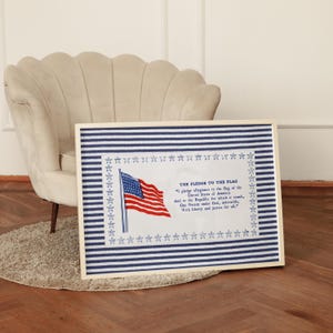 Pledge of Allegiance Print, Blue Stripe Americana Wall Art, Vintage Classroom Decor, Patriotic Poster, Homeschool Wall Art