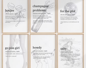 Set of 6 Definition Prints | Gallery Wall Art Set of 6 | Typography Prints | For The Plot | Champagne Problems | Funny Home Decor | Office