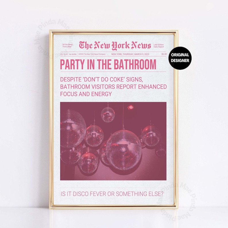Disco Poster Pink, Trendy Don't Do Coke Newspaper Print, Funny News Headline Wall Art, Aesthetic Apartment Decor, College Dorm