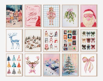 Pink Christmas Wall Art Prints Bundle of 15: Pastel Holiday Decor (Digital Download)