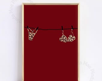 Red Leopard Bikini Printable Art, Preppy Dorm Decor, Funky Digital Art, Retro College Wall Decor, Aesthetic Apartment Trendy Poster Summer