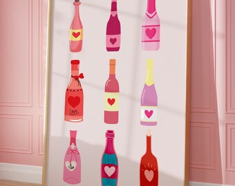 Champagne Bottle Print | Valentines Art | Trendy Valentines Day Decor | Digital Download | Valentines Day Print | Love Home Decor