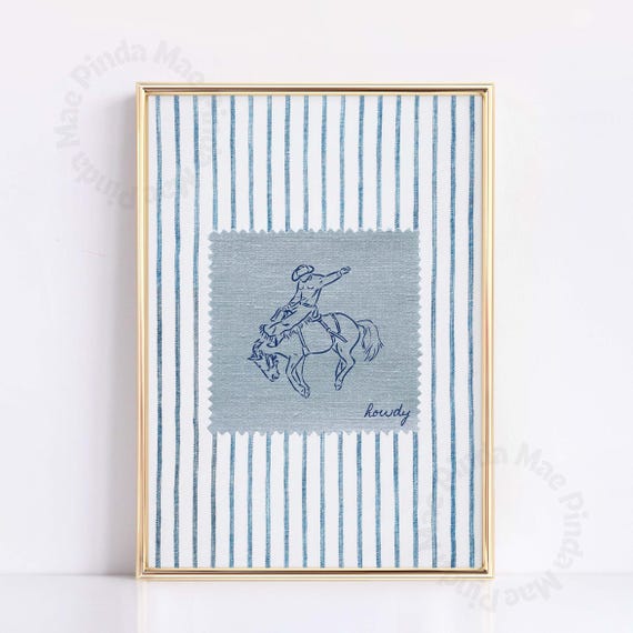 Vintage Rodeo Horse Print: Striped Western Cowboy Art (Digital Download