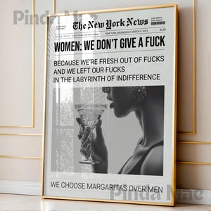 Trendy Newspaper Print, Black and White Apartment Decor, Newspaper Poster, Funny Bar Cart Decor, Bar Cart Prints College Apartment Decor