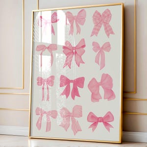 Coquette rose avec noeuds physique affiche preppy aquarelle noeuds roses art mural girly rubans roses décoration d'appartement esthétique décoration de dortoir universitaire