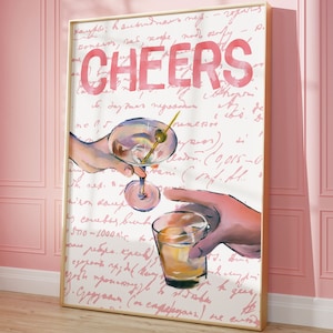 Bar Cart Wall Art | Dorm Decor | Bar Cart Decor | Y2K Aesthetic | Funky Girly Prints | Trendy Retro Wall Art | Champagne Posters